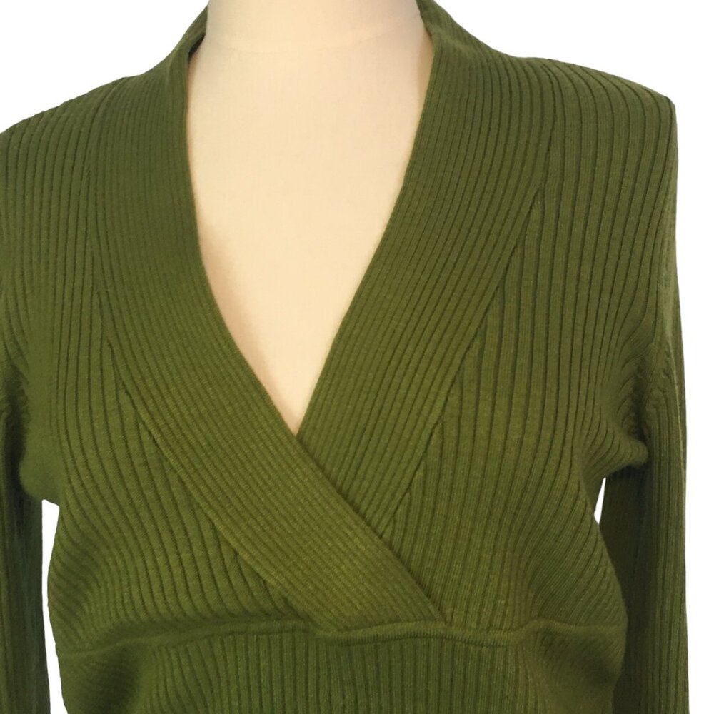 Lane Bryant Womens Green Ribbed V-Neck Wrap Sweater, criss cross size 14/16 - Picture 2 of 9